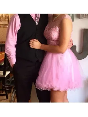 Bridelily A-Line Tulle Scoop Sleeveless Mini With Applique Prom Dresses