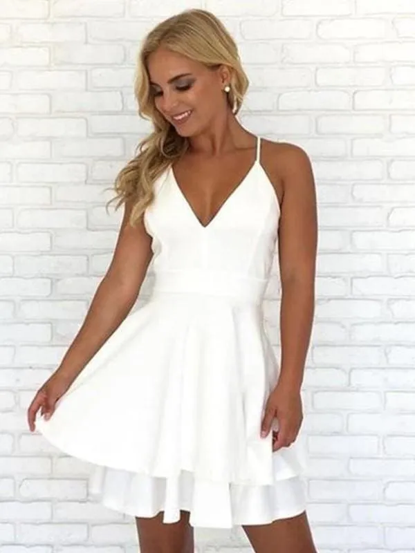 Bridelily A-Line V-neck Chiffon Sleeveless Pleats Short/Mini Dresses
