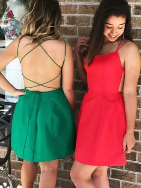 Bridelily A-Line With Ruffles Satin Spaghetti Straps Sleeveless Short/Mini Prom Dresses