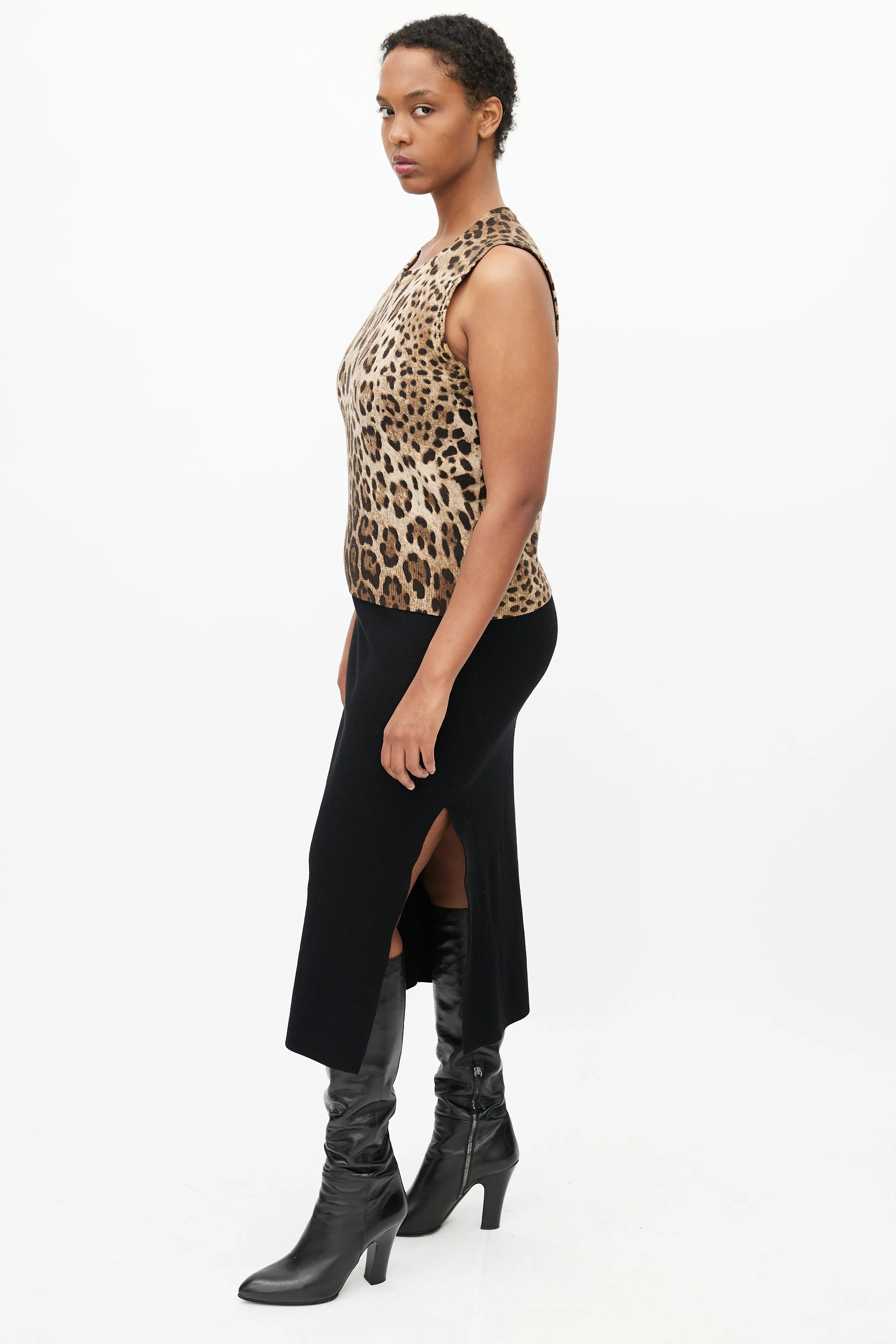Brown & Black Print Knit Tank