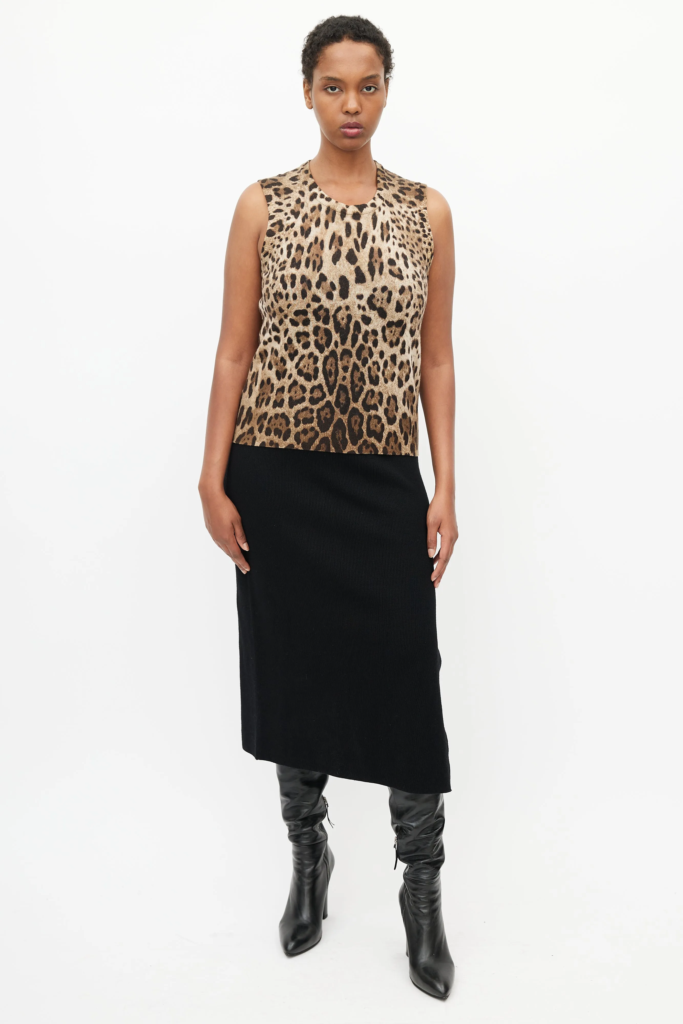 Brown & Black Print Knit Tank