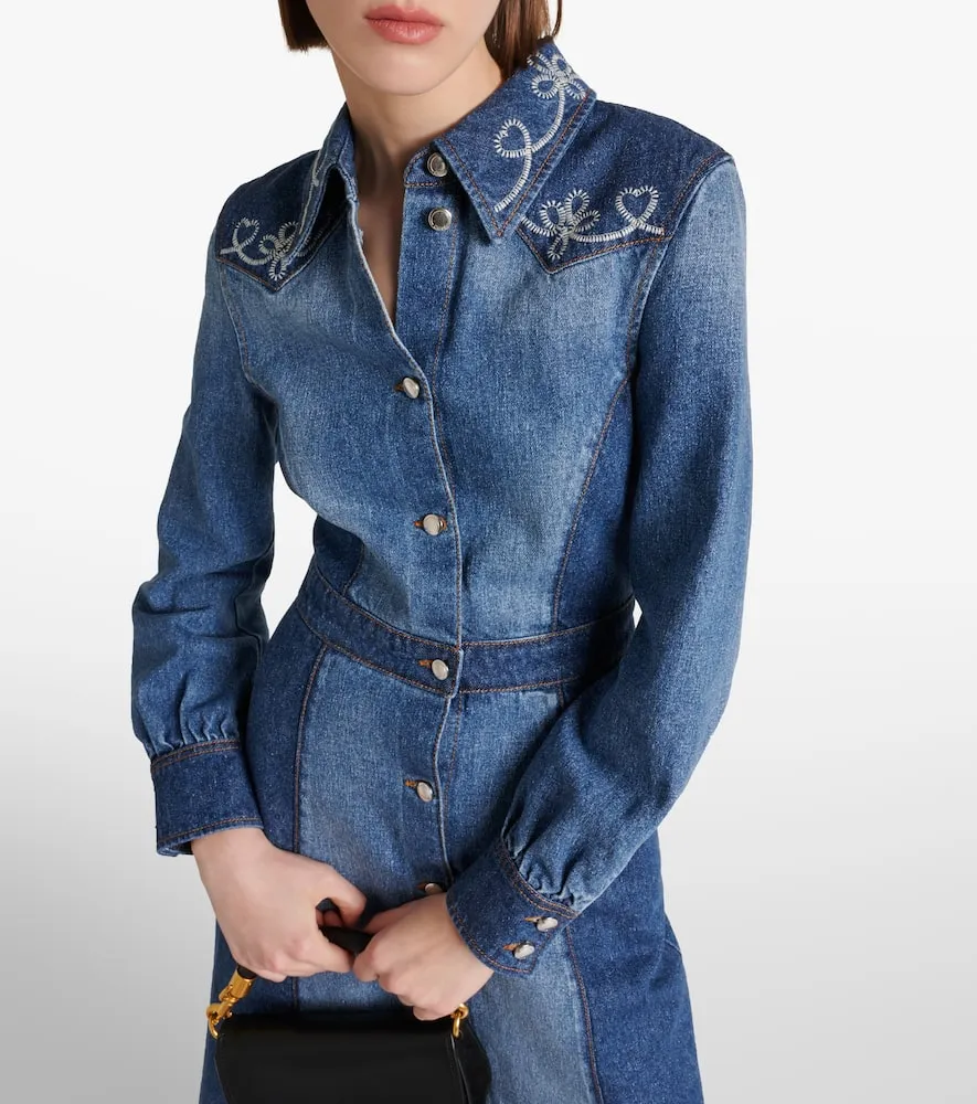 Chloe Embroidered denim shirt dress