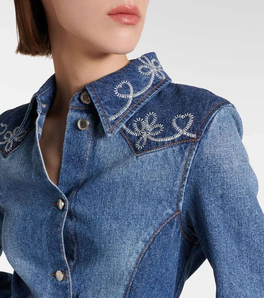 Chloe Embroidered denim shirt dress