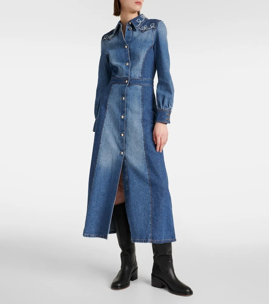 Chloe Embroidered denim shirt dress