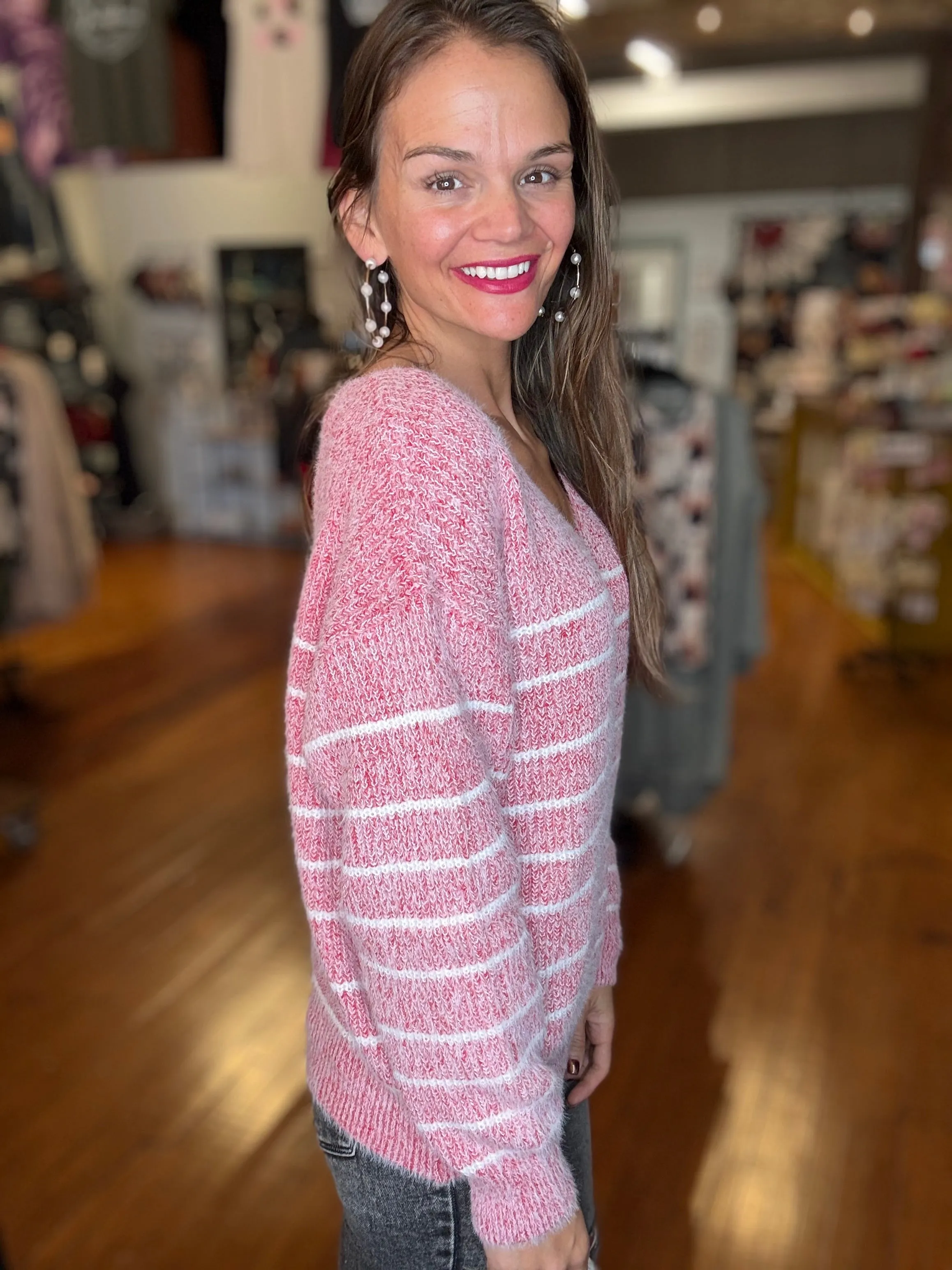 Cozy Striped Sweater - Red