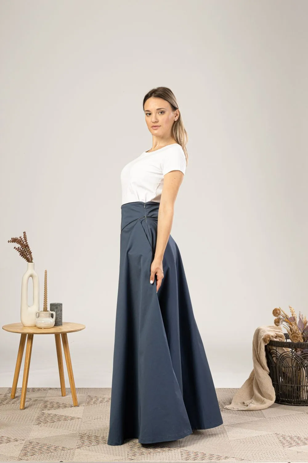 Dark Blue High Waist Victorian Skirt
