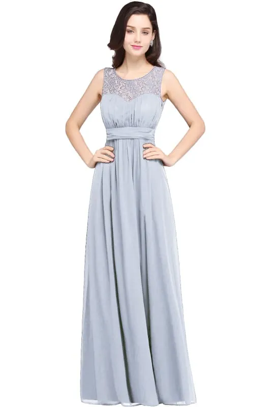 Elegant Round Neck Chiffon Formal Dress Sleveless Aline Evening Dress Floor Length