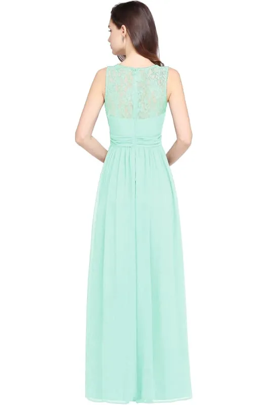 Elegant Round Neck Chiffon Formal Dress Sleveless Aline Evening Dress Floor Length