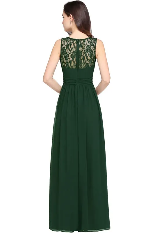 Elegant Round Neck Chiffon Formal Dress Sleveless Aline Evening Dress Floor Length