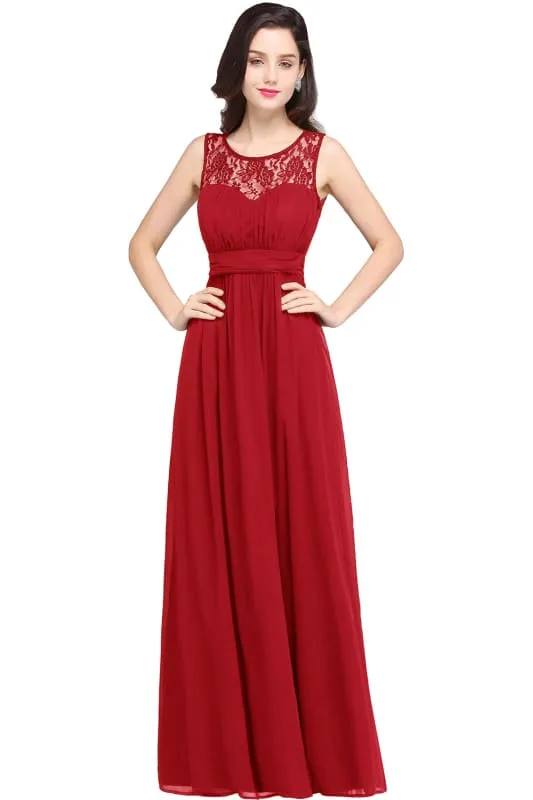 Elegant Round Neck Chiffon Formal Dress Sleveless Aline Evening Dress Floor Length