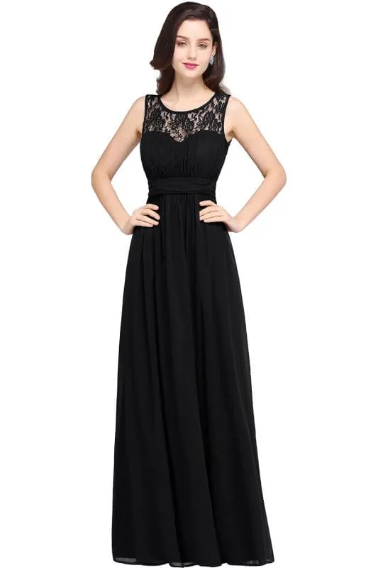 Elegant Round Neck Chiffon Formal Dress Sleveless Aline Evening Dress Floor Length