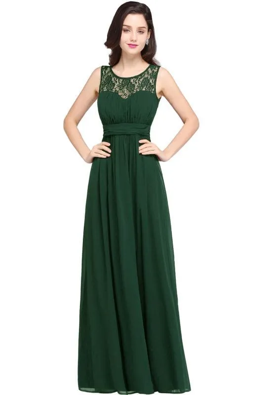 Elegant Round Neck Chiffon Formal Dress Sleveless Aline Evening Dress Floor Length