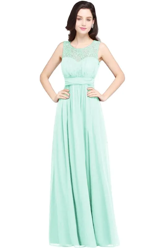 Elegant Round Neck Chiffon Formal Dress Sleveless Aline Evening Dress Floor Length