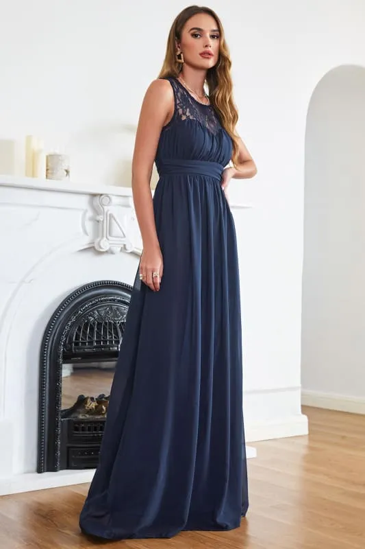 Elegant Round Neck Chiffon Formal Dress Sleveless Aline Evening Dress Floor Length