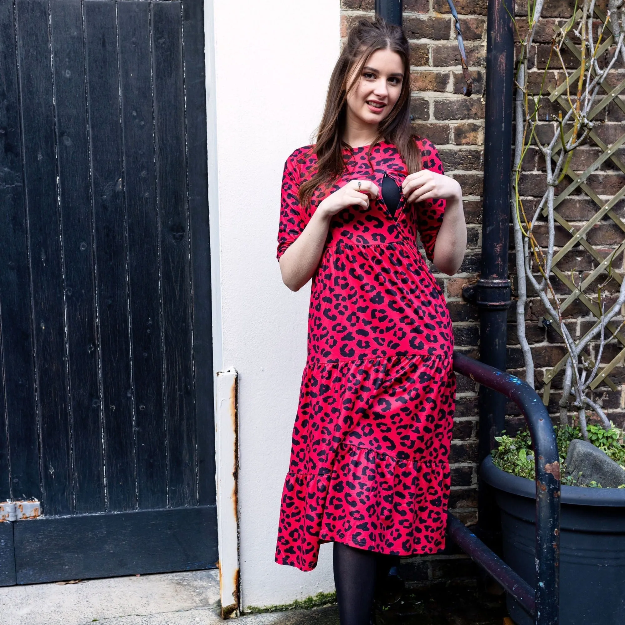 Evelyn Leopard Midi Breastfeeding Dress