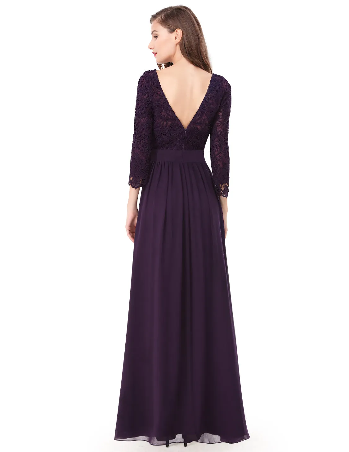 Ever-Pretty Sexy Women's Elegant 3/4 Sleeve V Back Lace Long Evening Dress EP08412