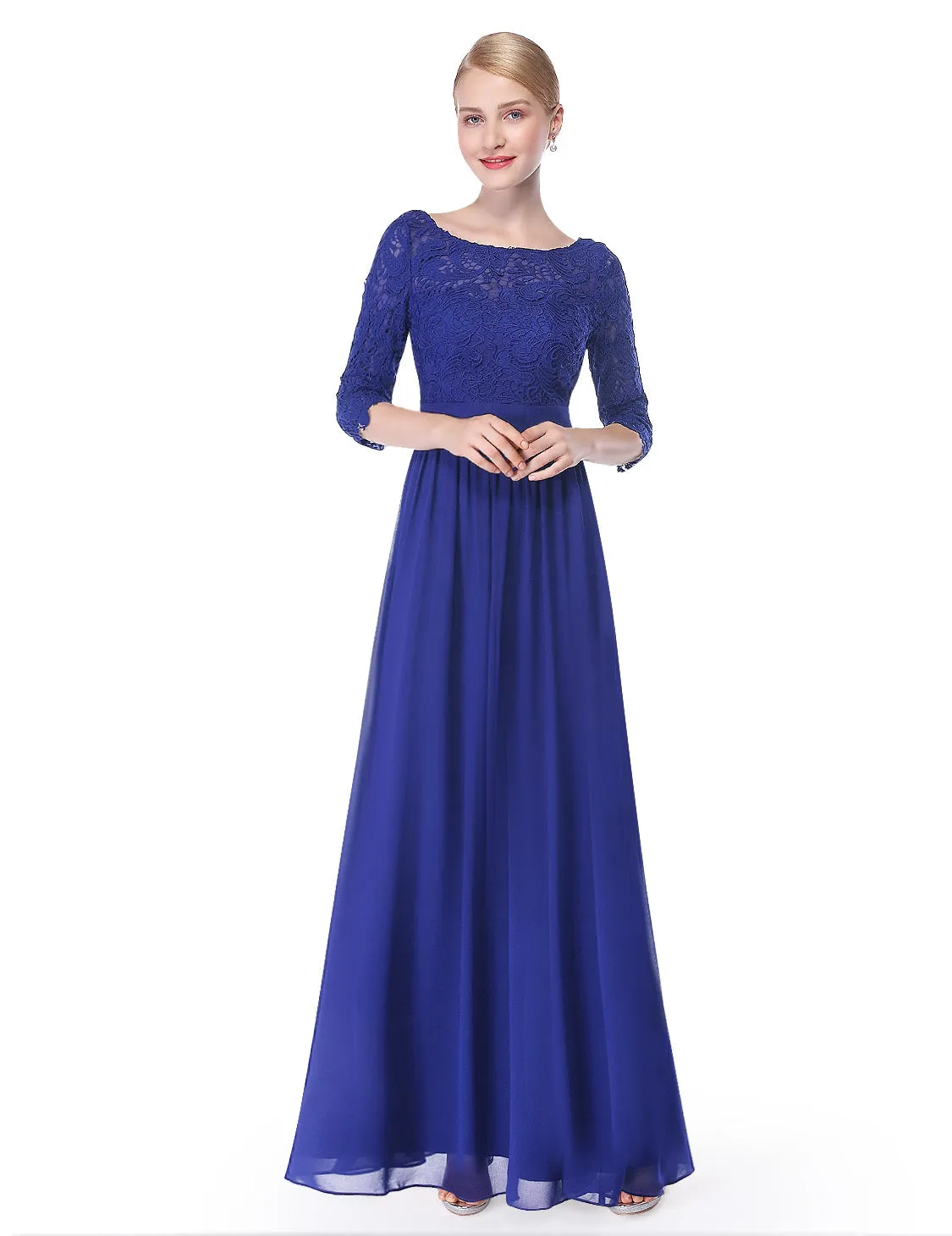Ever-Pretty Sexy Women's Elegant 3/4 Sleeve V Back Lace Long Evening Dress EP08412