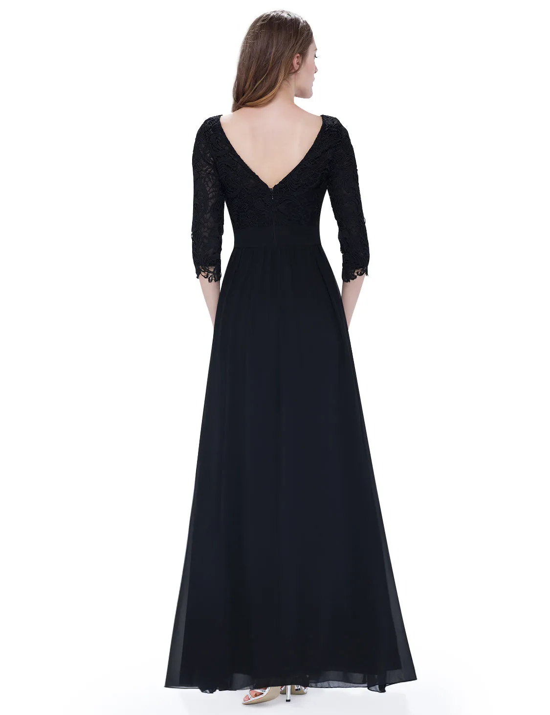Ever-Pretty Sexy Women's Elegant 3/4 Sleeve V Back Lace Long Evening Dress EP08412