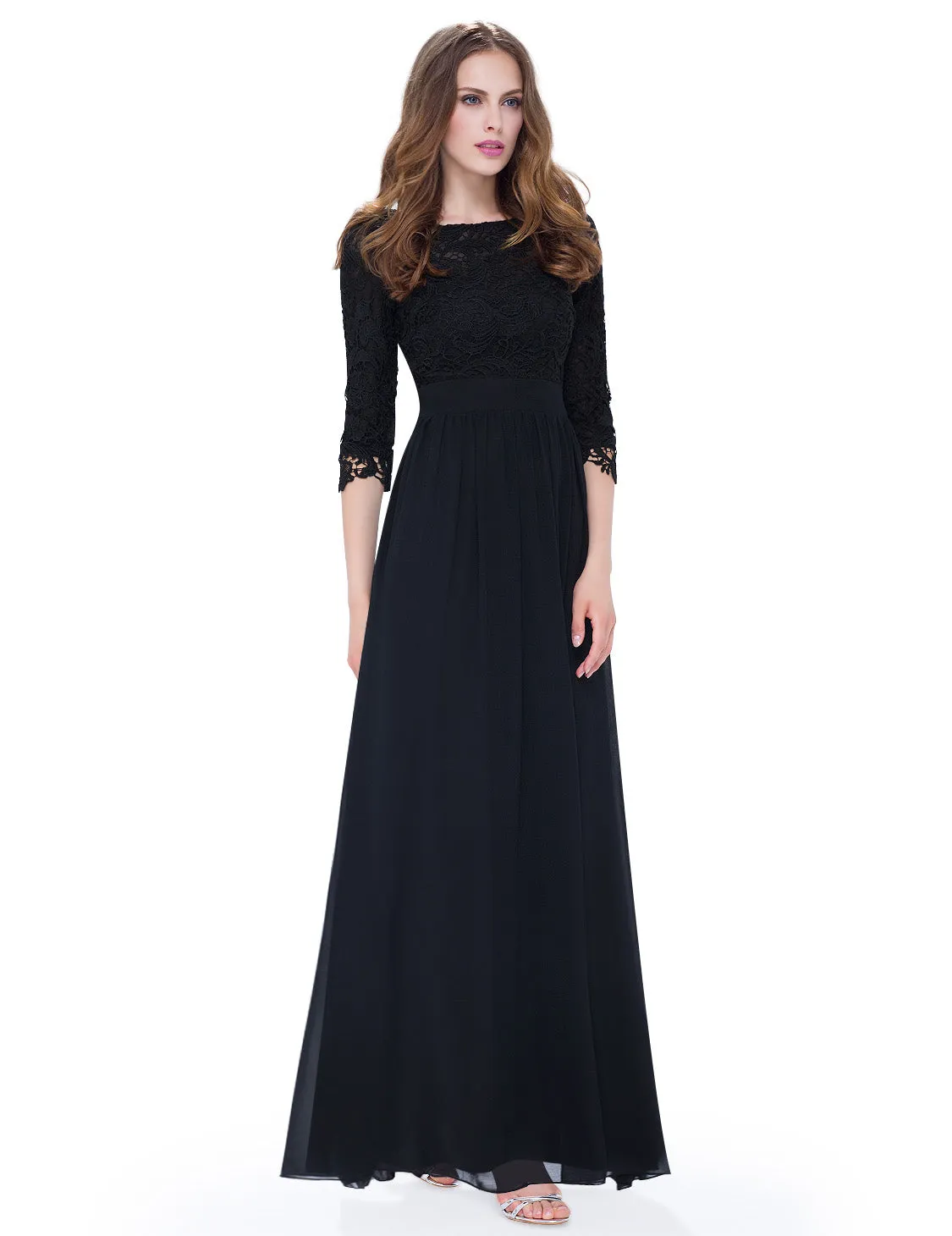 Ever-Pretty Sexy Women's Elegant 3/4 Sleeve V Back Lace Long Evening Dress EP08412