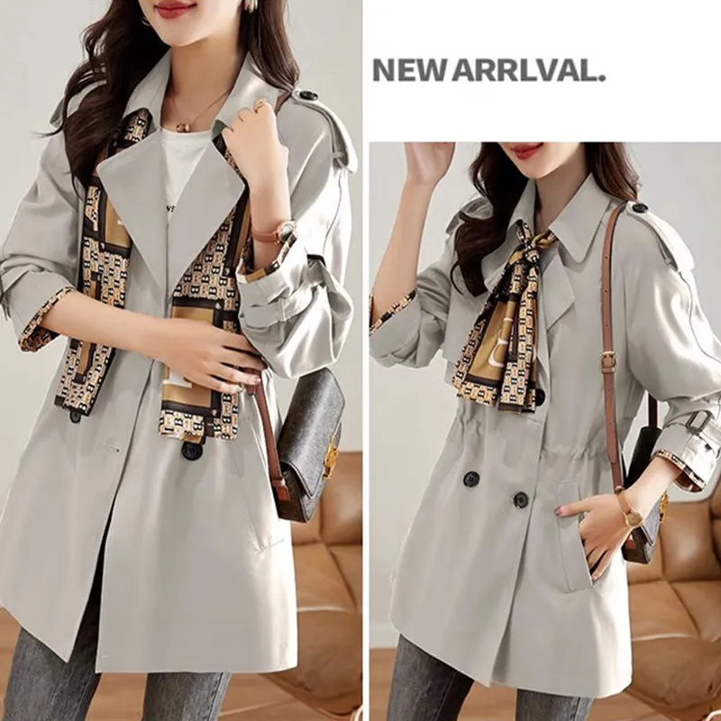  Fashionable High-End Women's Windbreaker With Mid-Length Lapel