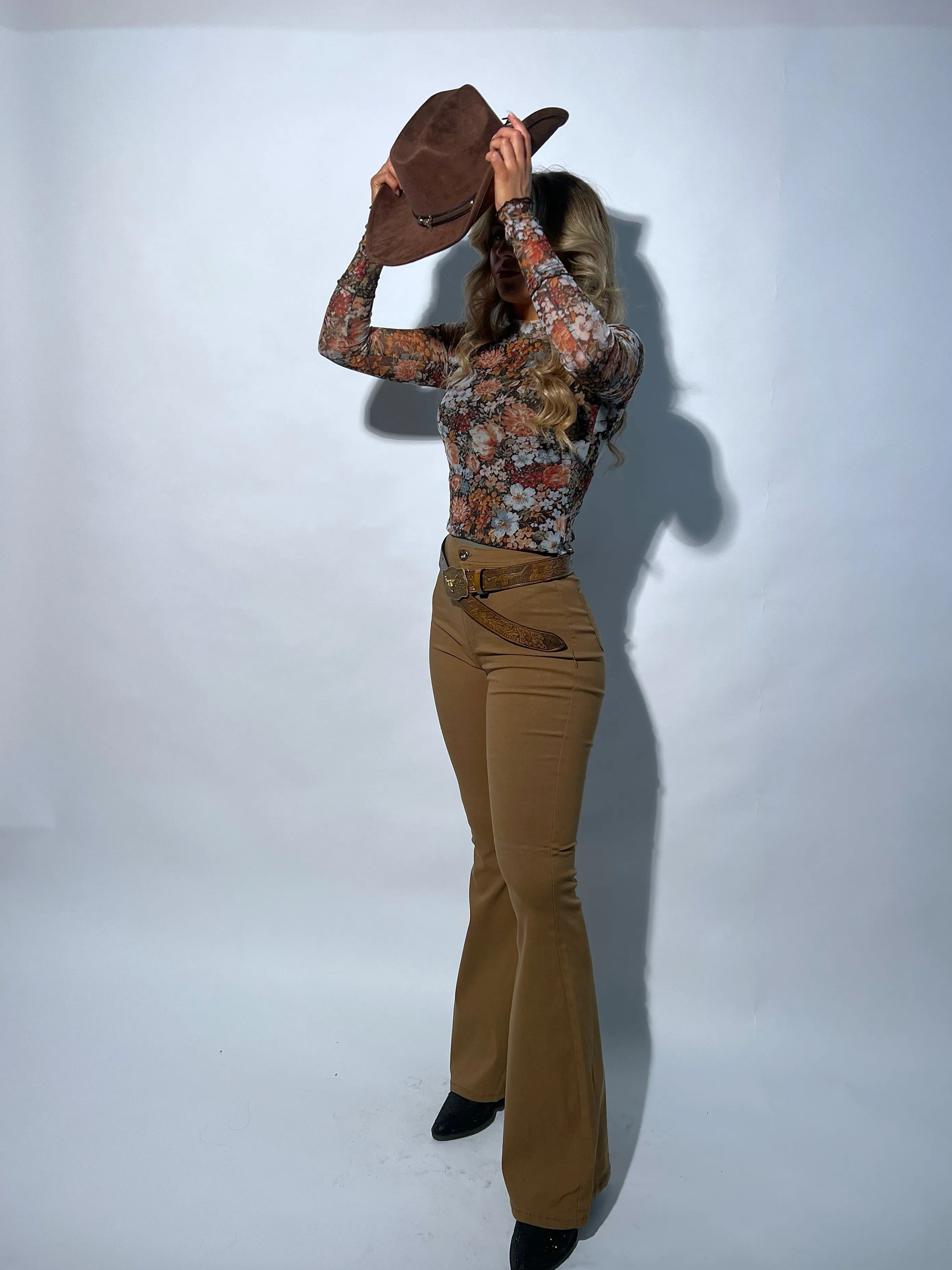 Fiona High Waisted Bell Bottom Flare Jeans - Mocha