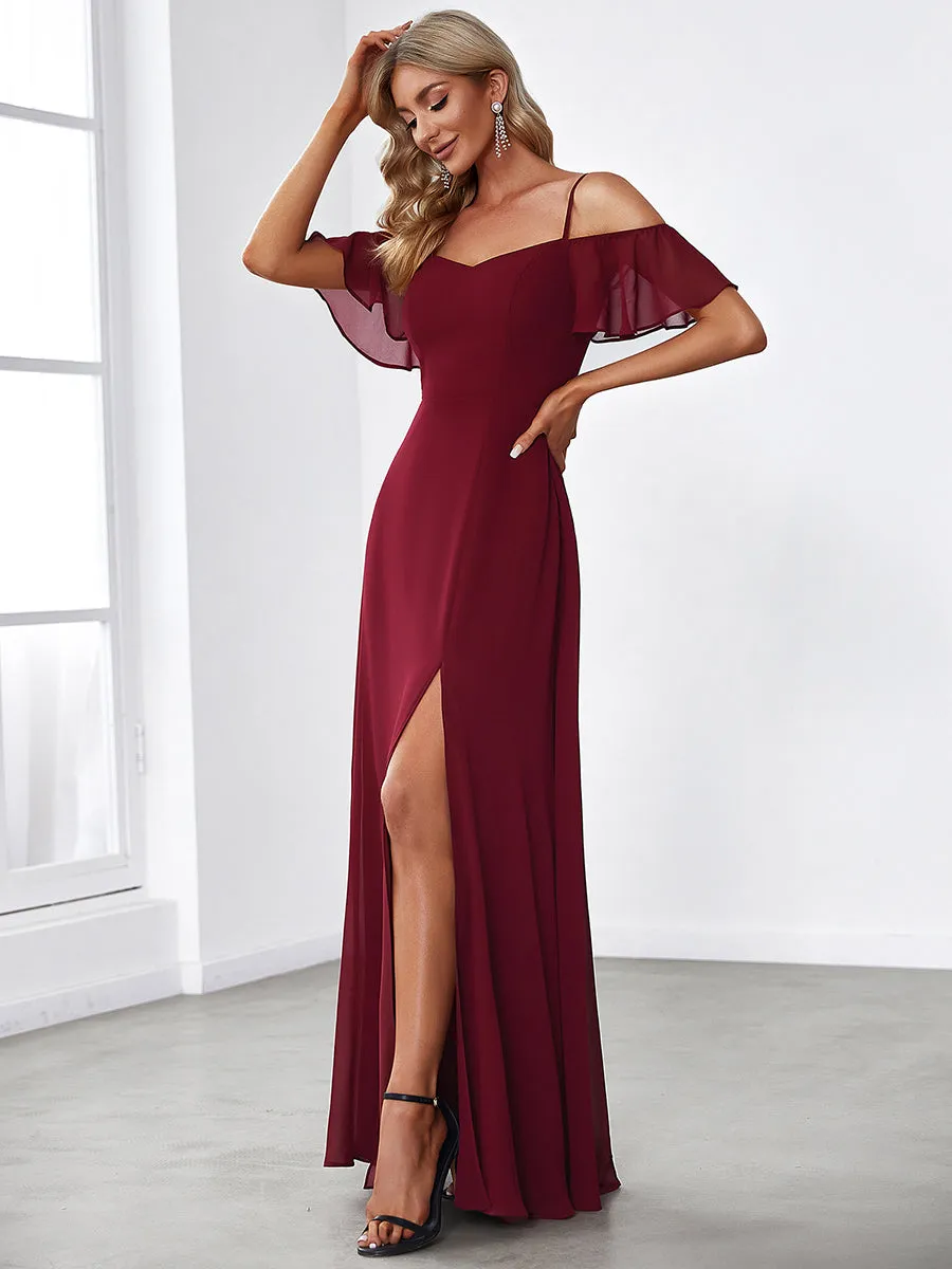 Flattering Deep V Neck Flare Sleeves Wholesale Bridesmaid Dresses ES00237