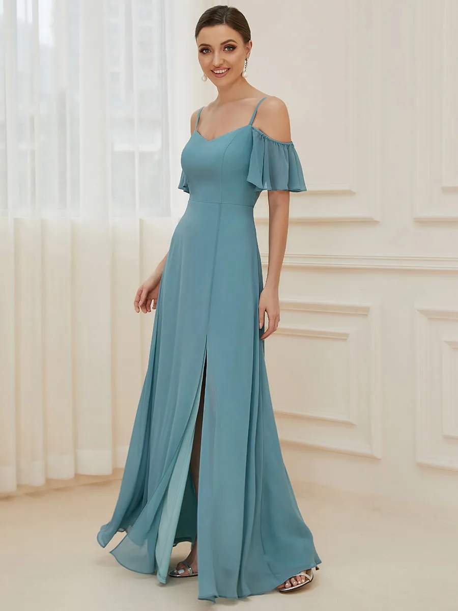 Flattering Deep V Neck Flare Sleeves Wholesale Bridesmaid Dresses ES00237