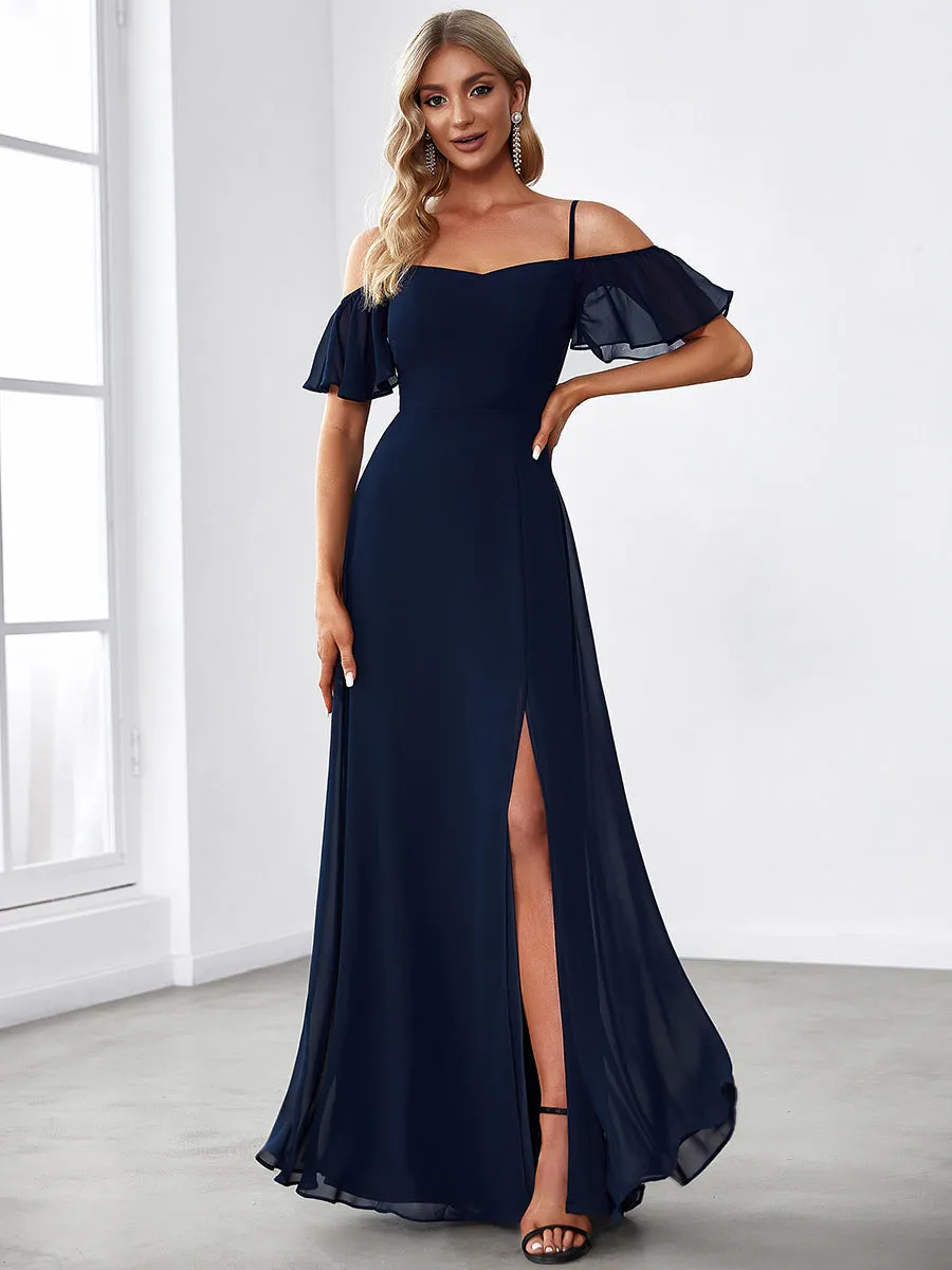 Flattering Deep V Neck Flare Sleeves Wholesale Bridesmaid Dresses ES00237