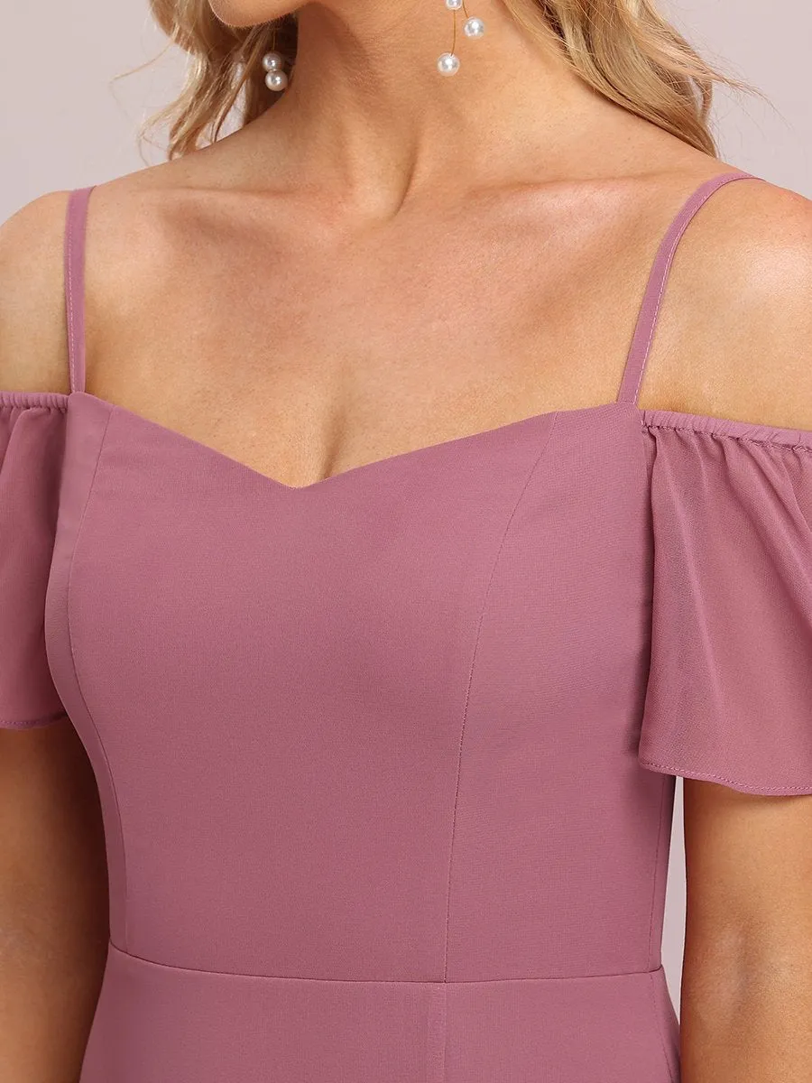 Flattering Deep V Neck Flare Sleeves Wholesale Bridesmaid Dresses ES00237