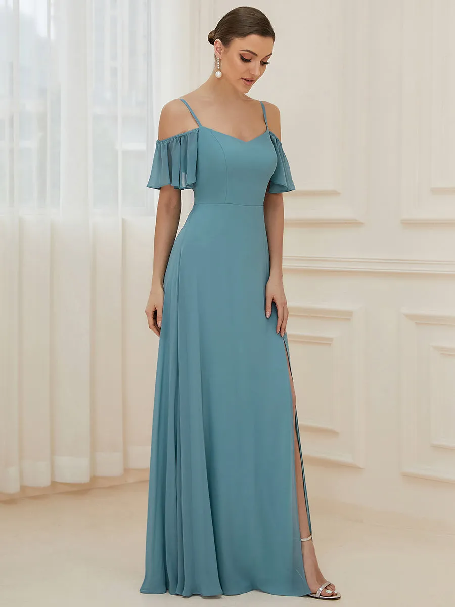 Flattering Deep V Neck Flare Sleeves Wholesale Bridesmaid Dresses ES00237