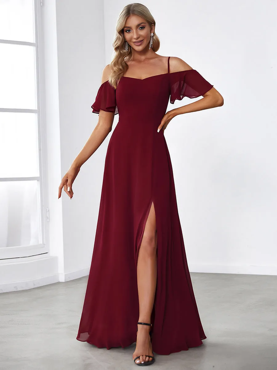 Flattering Deep V Neck Flare Sleeves Wholesale Bridesmaid Dresses ES00237