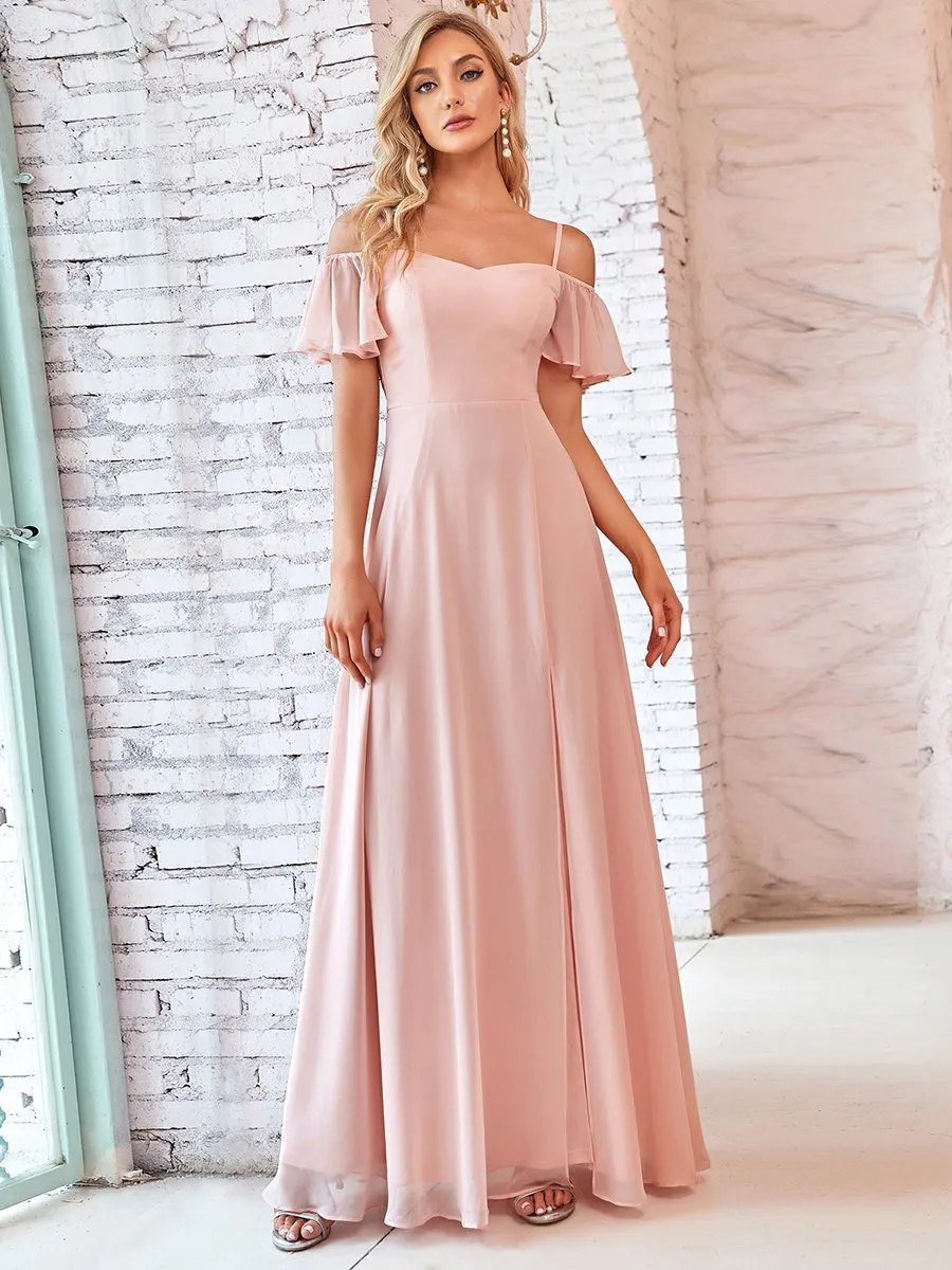 Flattering Deep V Neck Flare Sleeves Wholesale Bridesmaid Dresses ES00237