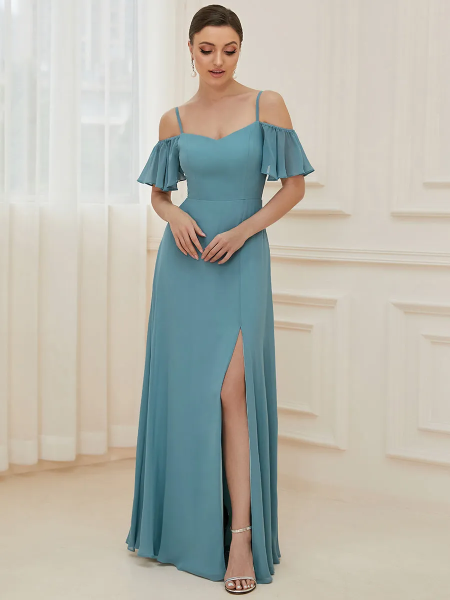 Flattering Deep V Neck Flare Sleeves Wholesale Bridesmaid Dresses ES00237