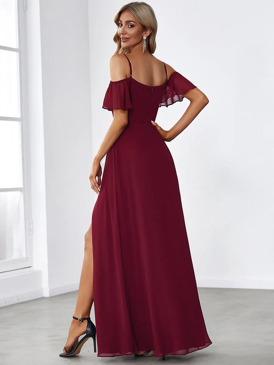 Flattering Deep V Neck Flare Sleeves Wholesale Bridesmaid Dresses ES00237