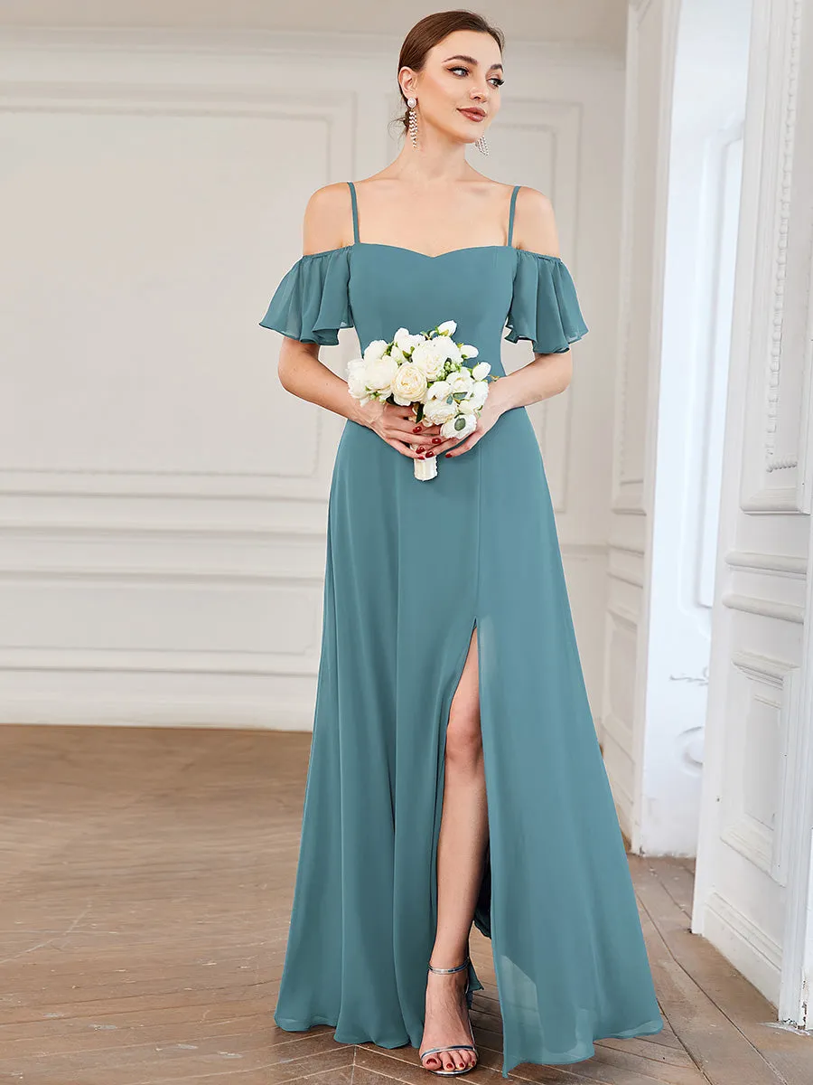 Flattering Deep V Neck Flare Sleeves Wholesale Bridesmaid Dresses ES00237