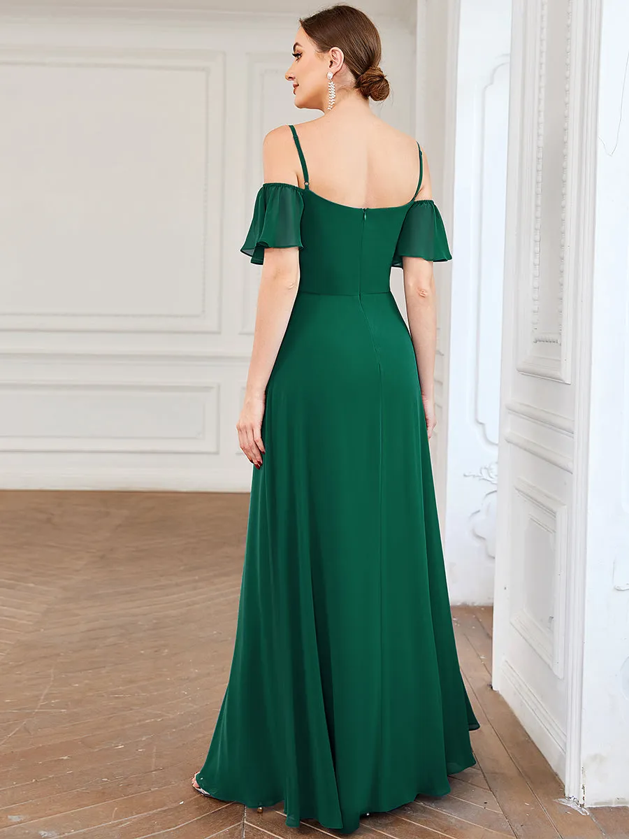 Flattering Deep V Neck Flare Sleeves Wholesale Bridesmaid Dresses ES00237