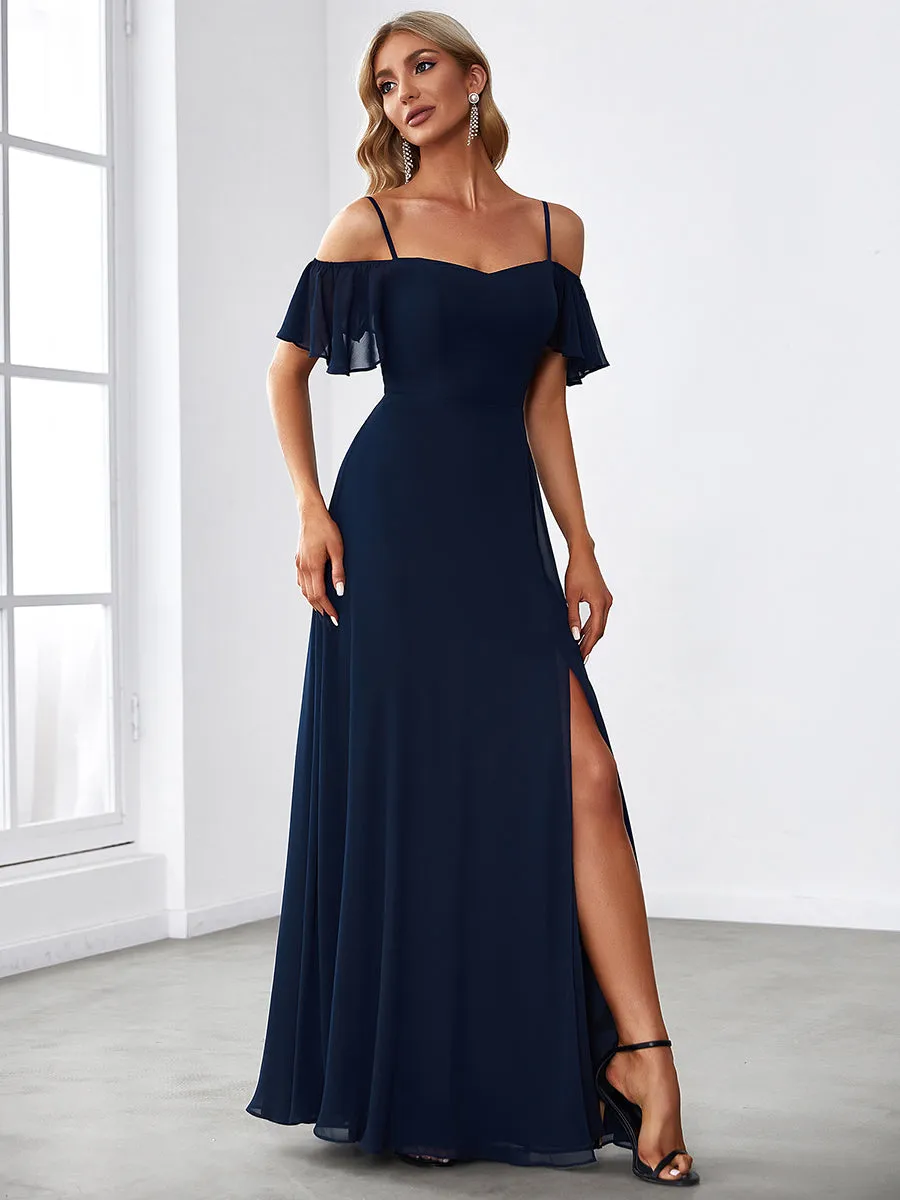 Flattering Deep V Neck Flare Sleeves Wholesale Bridesmaid Dresses ES00237