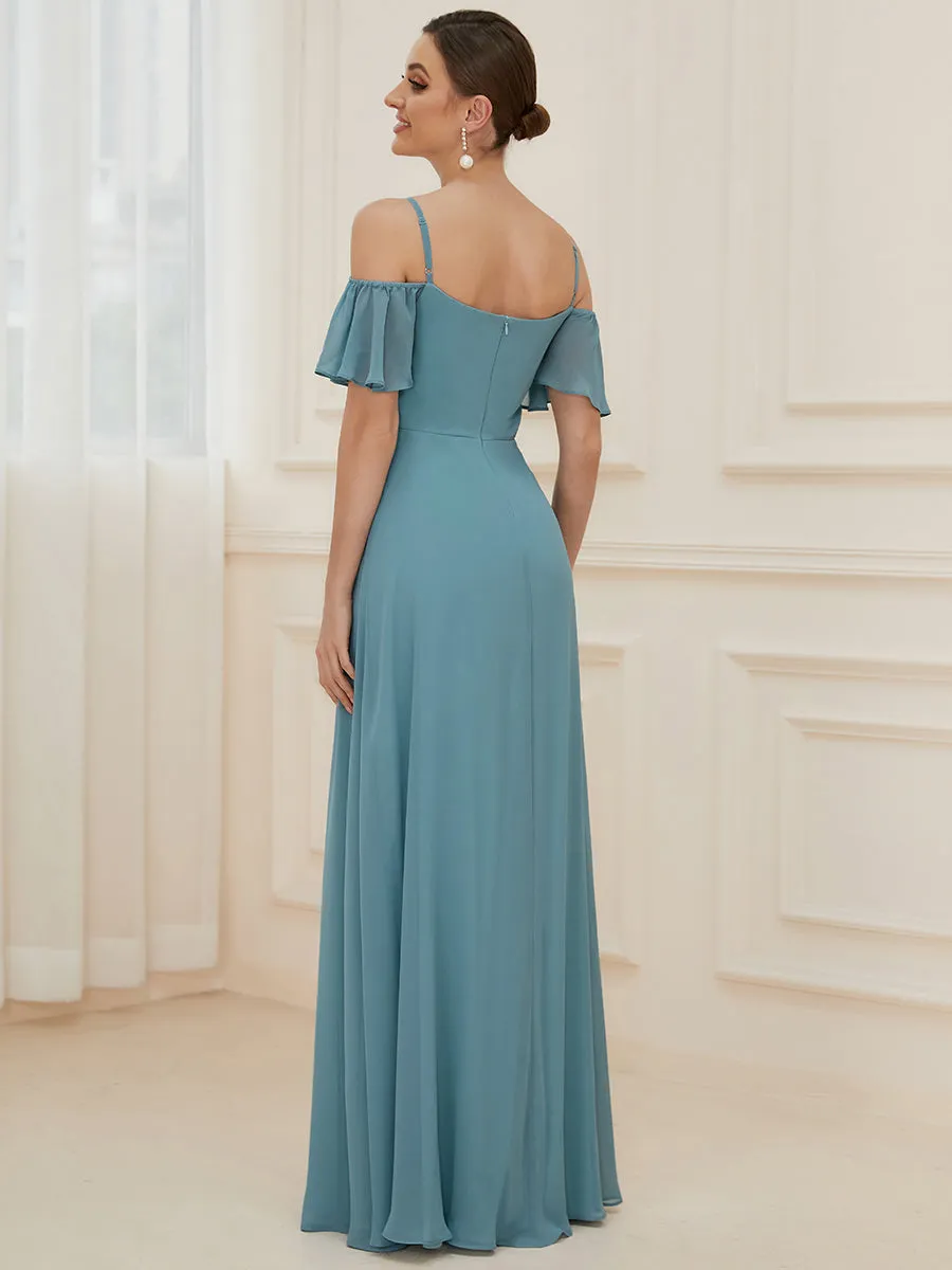 Flattering Deep V Neck Flare Sleeves Wholesale Bridesmaid Dresses ES00237