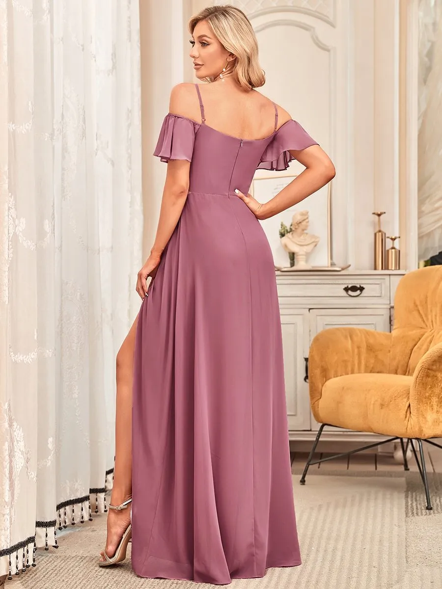 Flattering Deep V Neck Flare Sleeves Wholesale Bridesmaid Dresses ES00237