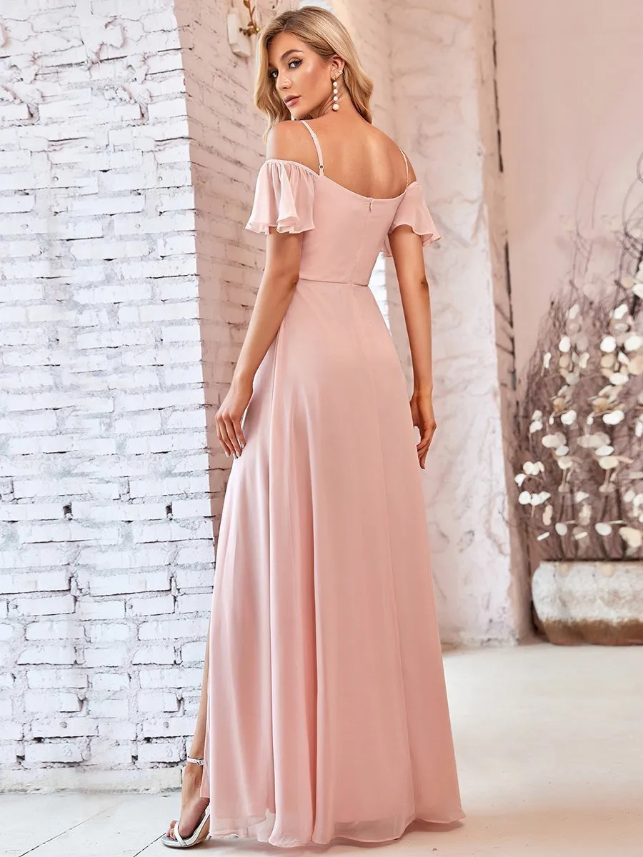 Flattering Deep V Neck Flare Sleeves Wholesale Bridesmaid Dresses ES00237