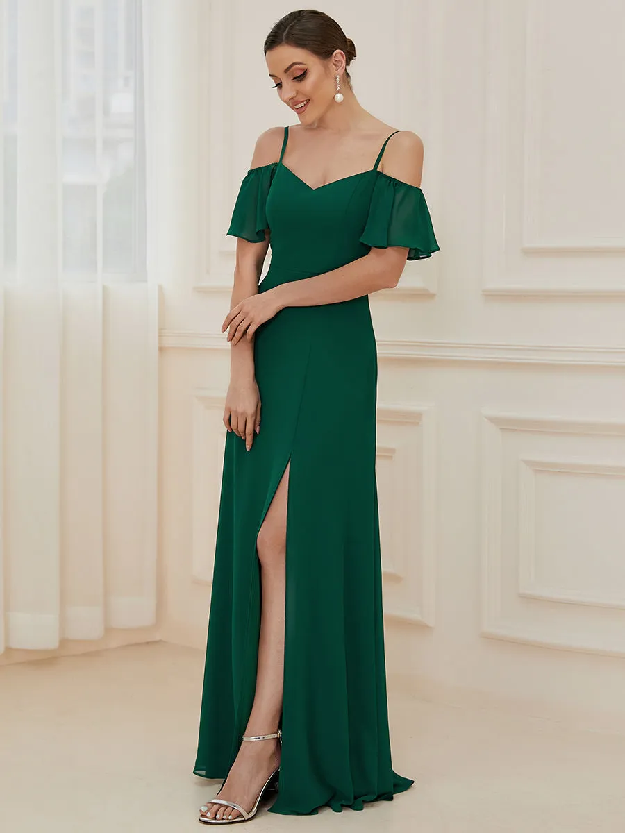 Flattering Deep V Neck Flare Sleeves Wholesale Bridesmaid Dresses ES00237