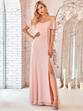 Flattering Deep V Neck Flare Sleeves Wholesale Bridesmaid Dresses ES00237
