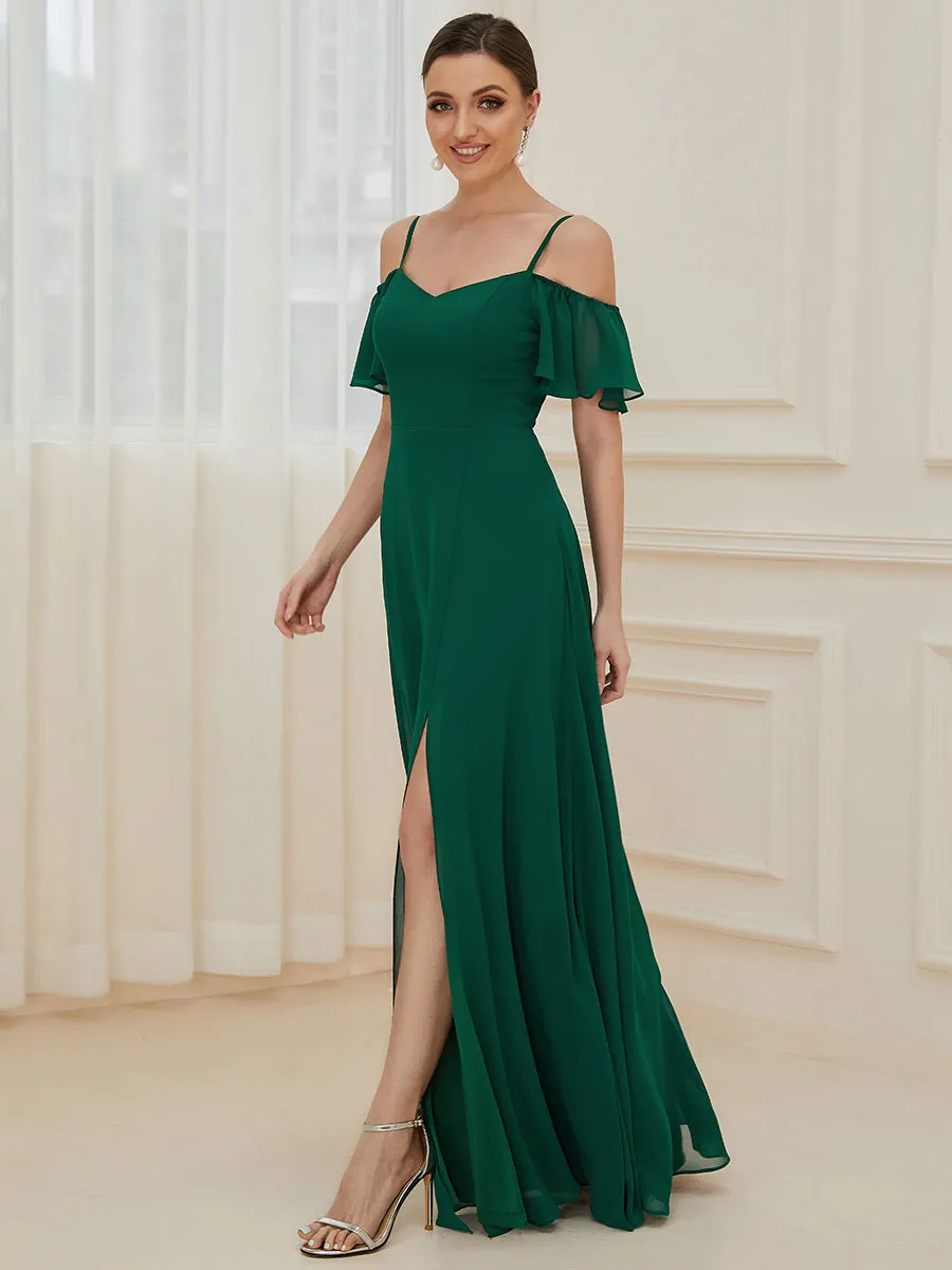 Flattering Deep V Neck Flare Sleeves Wholesale Bridesmaid Dresses ES00237