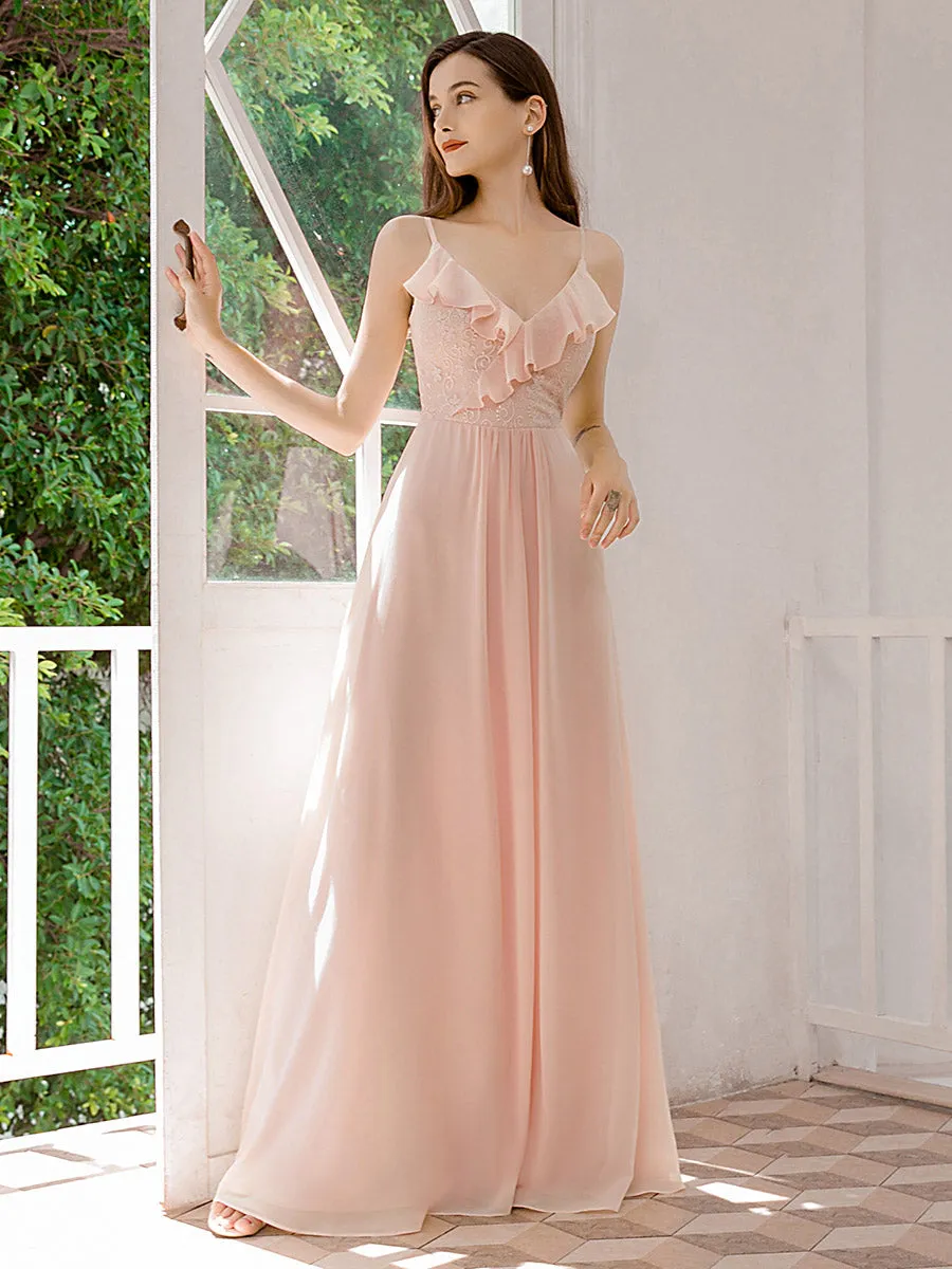 Flattering Spaghetti Straps V-neck Chiffon Bridesmaid Dresses Wholesale EP00428
