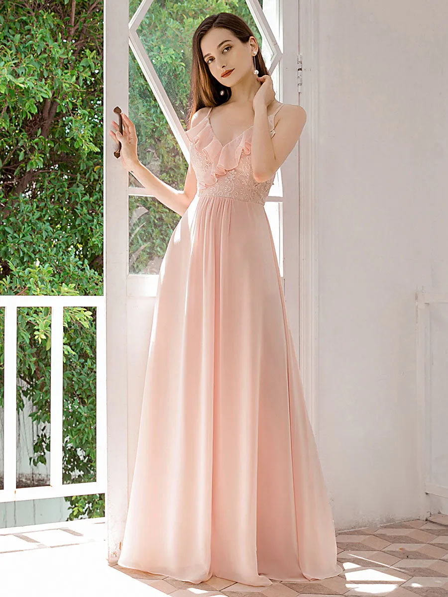 Flattering Spaghetti Straps V-neck Chiffon Bridesmaid Dresses Wholesale EP00428