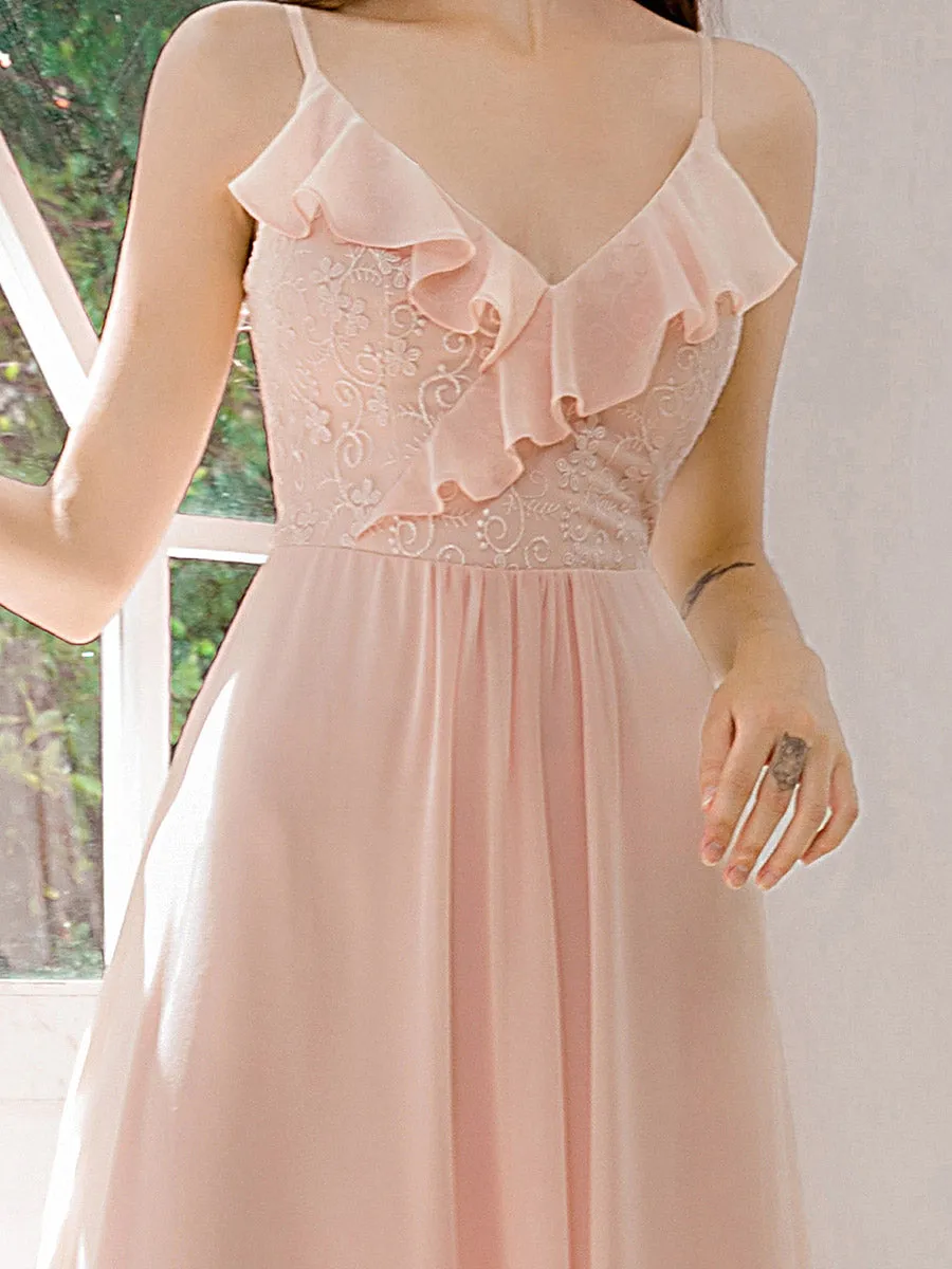 Flattering Spaghetti Straps V-neck Chiffon Bridesmaid Dresses Wholesale EP00428