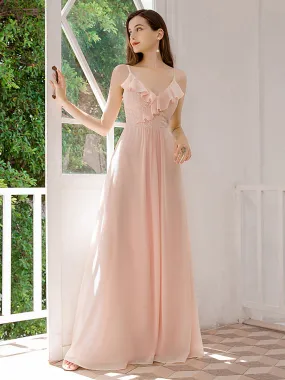 Flattering Spaghetti Straps V-neck Chiffon Bridesmaid Dresses Wholesale EP00428