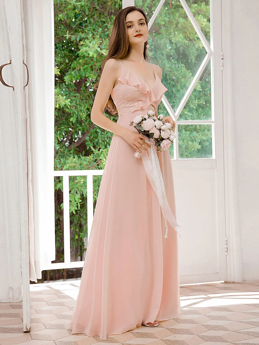 Flattering Spaghetti Straps V-neck Chiffon Bridesmaid Dresses Wholesale EP00428