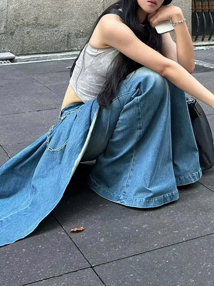 Flytonn-cute winter outfits casual winter outfits christmas outfit party look inspos Fake Two Splicing Flare Jeans Pants