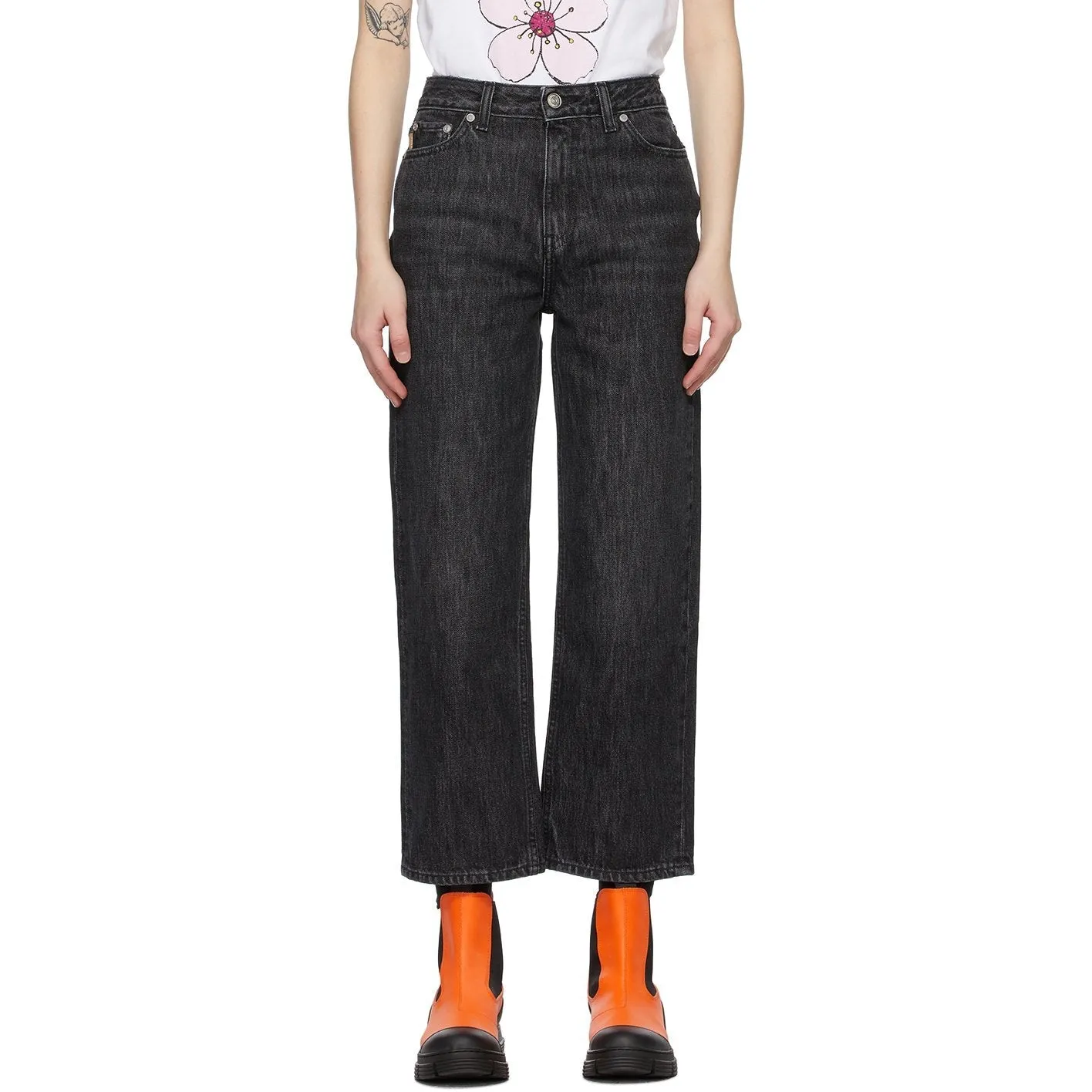GANNI Black Washed High Waisted Cropped Jeans